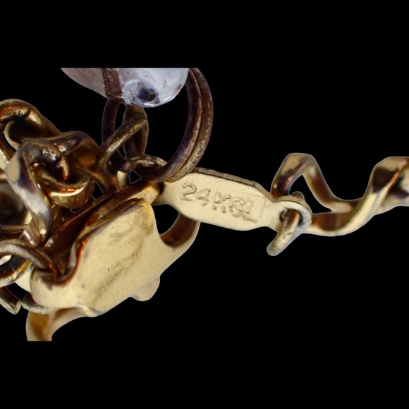 24K GFL Chain Link Bracelet Dainty Vintage Links with Glass Heart Charm 7" Long - Picture 14 of 16